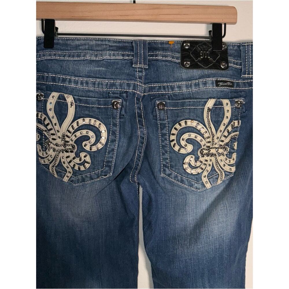 MISS ME Y2K Indie sleeze embellished white stitch denim capris 31 - Picture 6 of 7